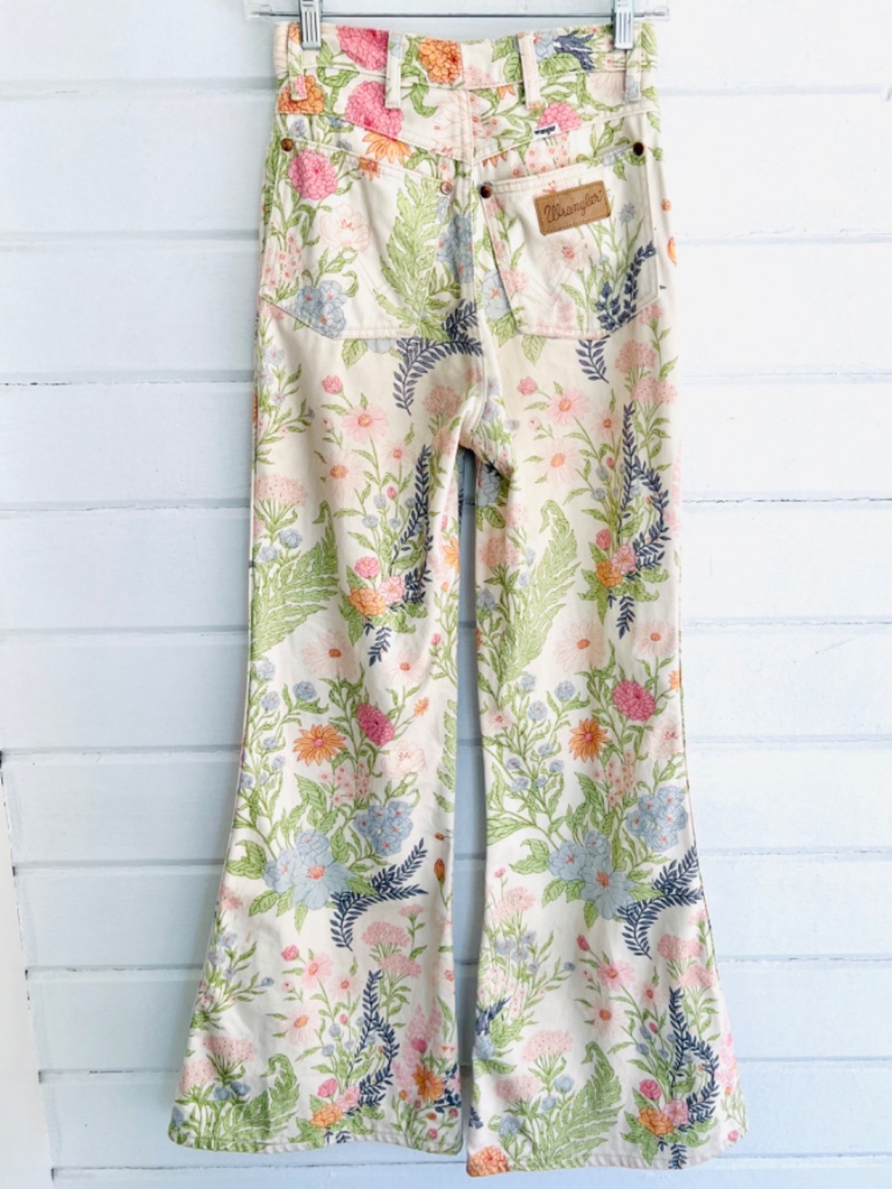 Wrangler Floral Wide Leg Jeans in Cream, Green, Pink - Picture 5 of 12